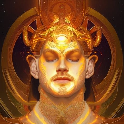 Illuminated Cosmic God Portrait in Hyperdetailed Style