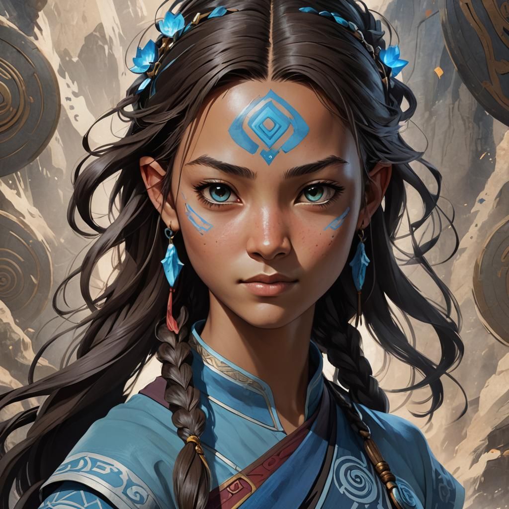 Katara Portrait in Hyperdetailed Digital Art Style