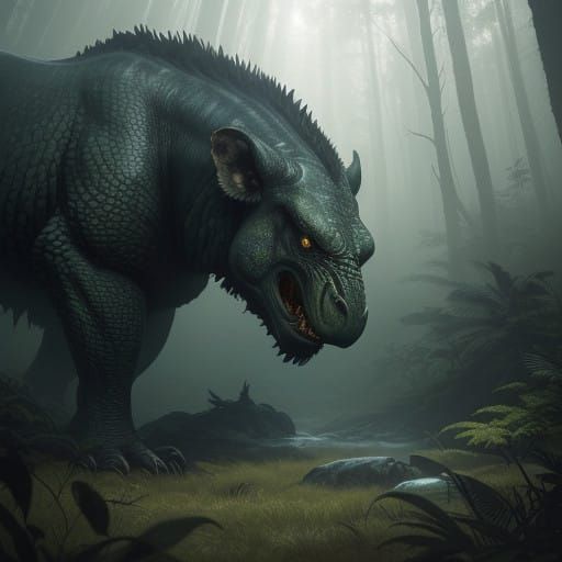 Majestic Prehistoric Creatures in a Primeval Landscape, Cine...