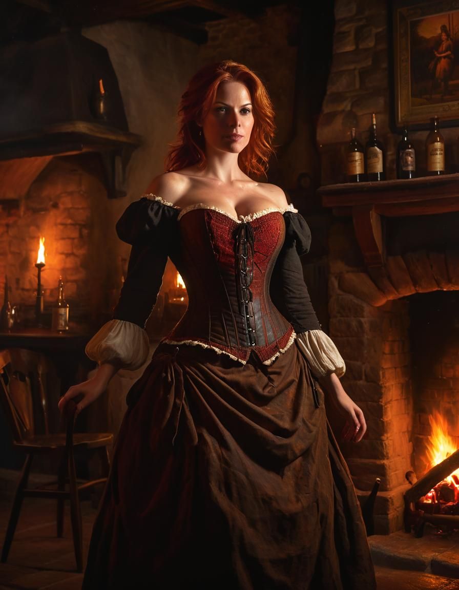Chiaroscuro Portrait of Woman by Tavern Firelight