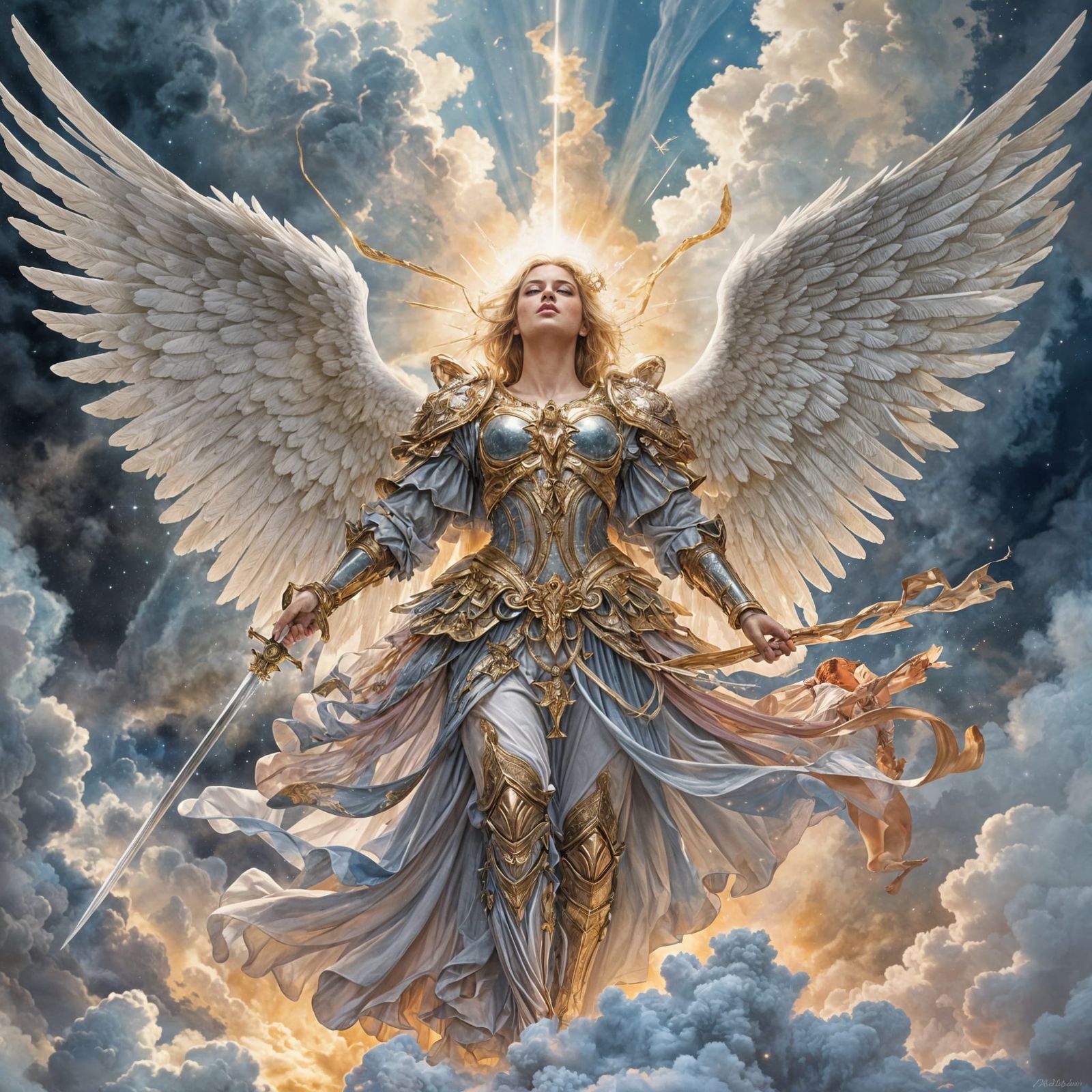 Majestic Angel Descends in Hyperdetailed Watercolor