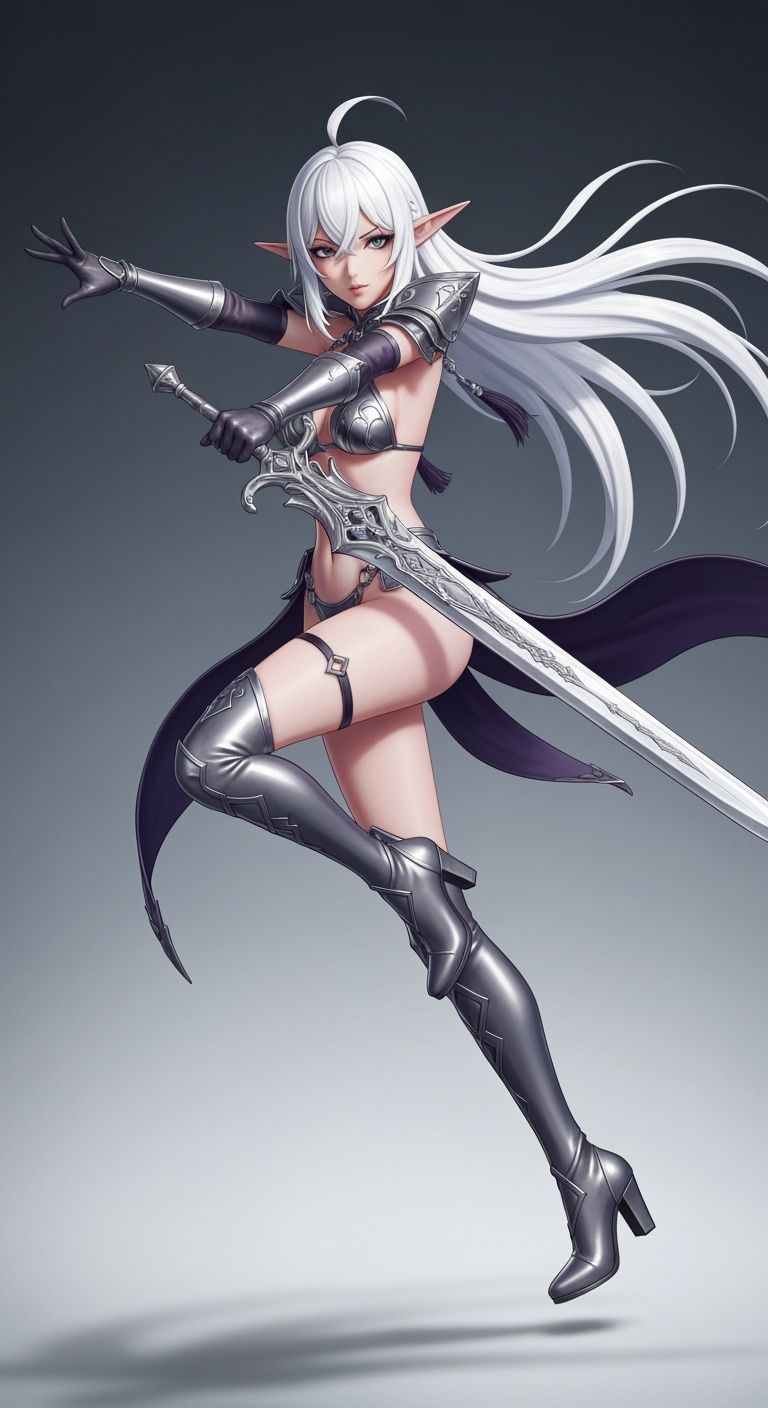 Dark Elf Duelist in 3D Anime Style