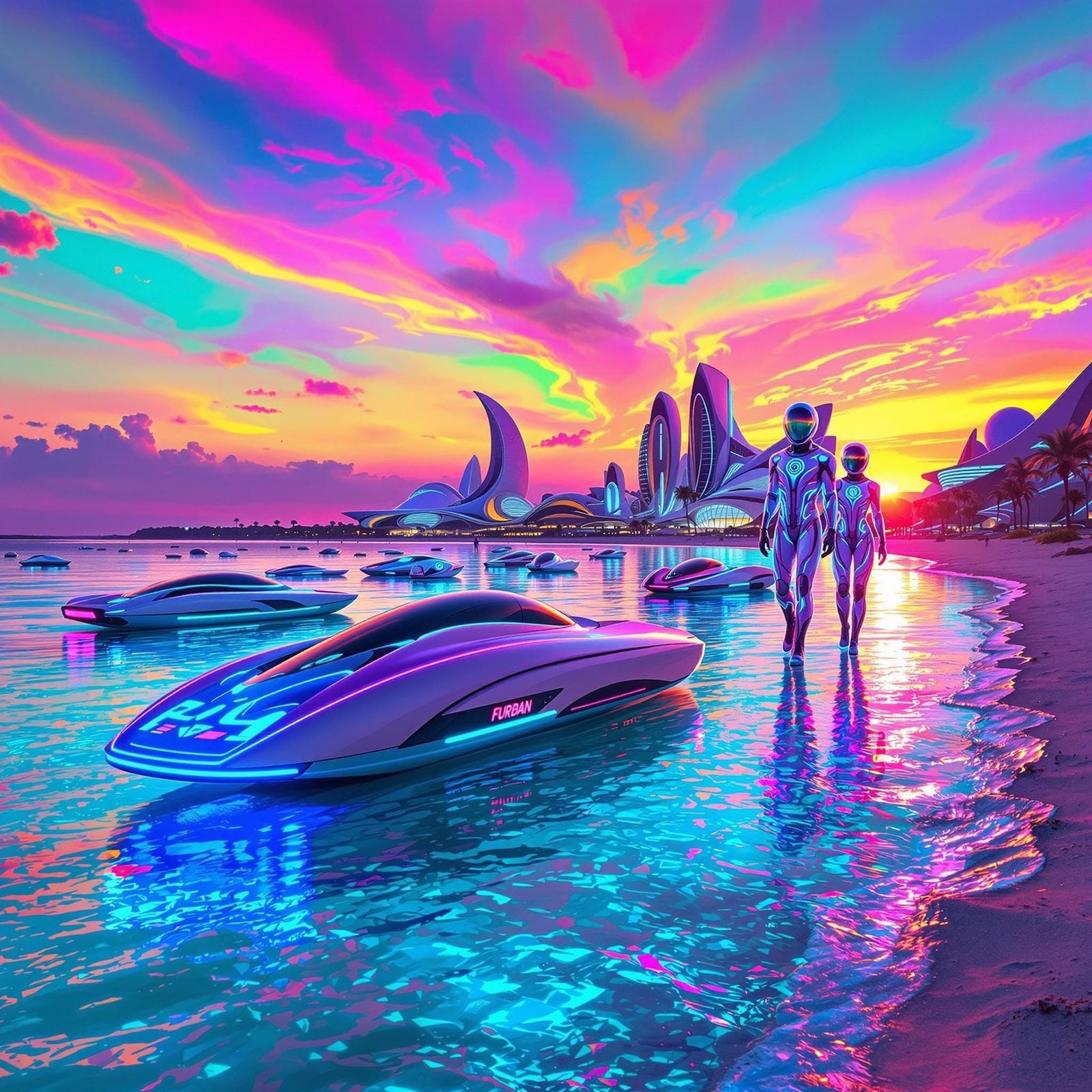Futuristic Beach Sunset on an Alien World