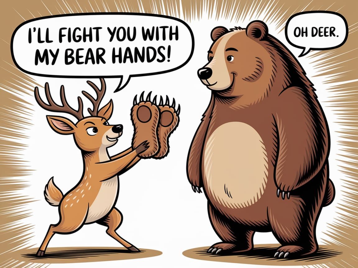 Cartoon Deer with Bear Hands Pun Illustration