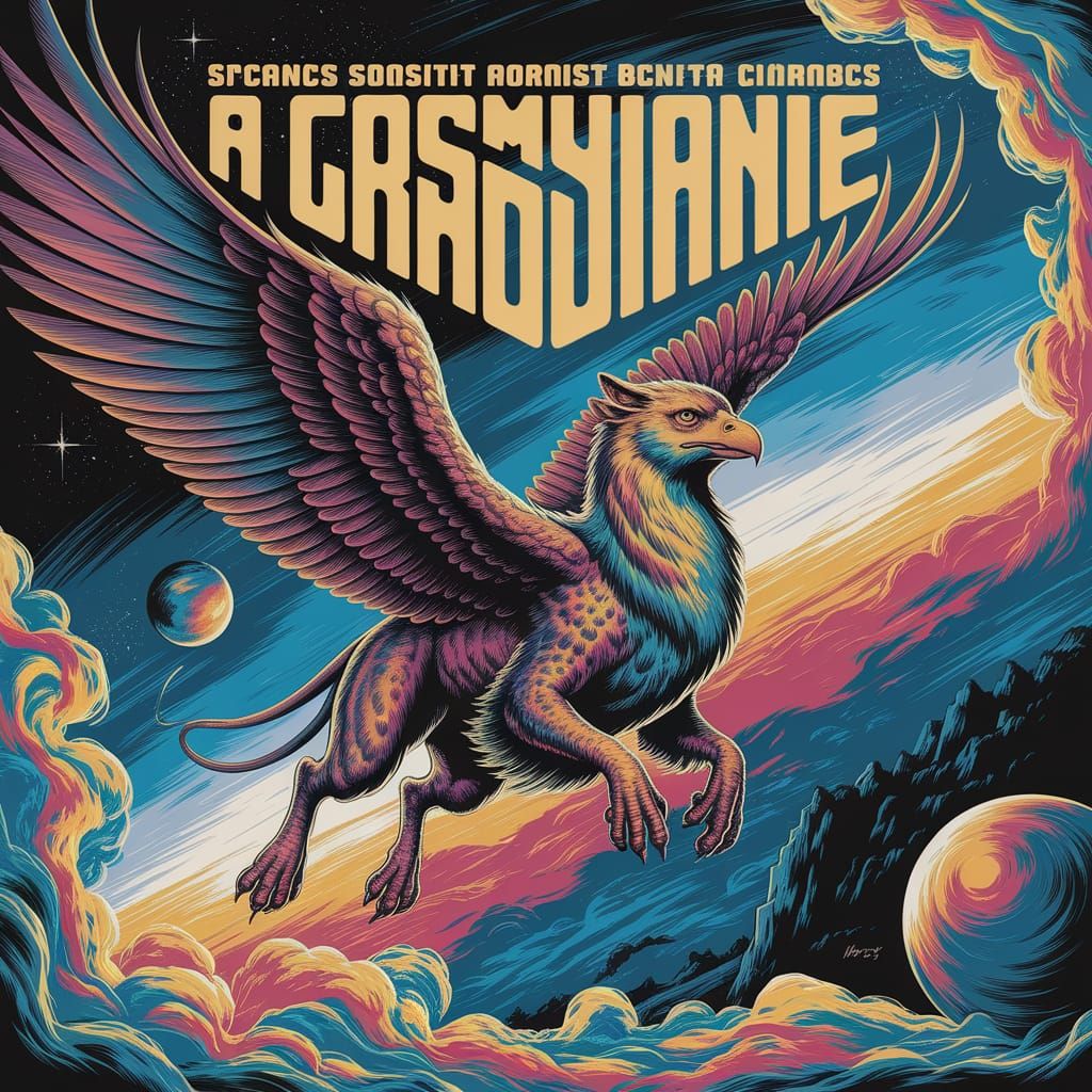 Majestic Griffin Soaring Through Psychedelic Nebula