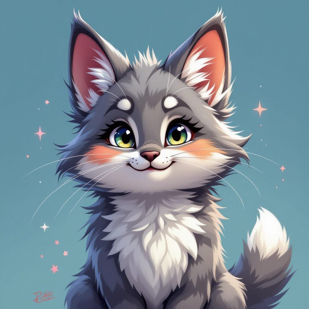 Feline-Canine Hybrid Creature in Digital Art Style