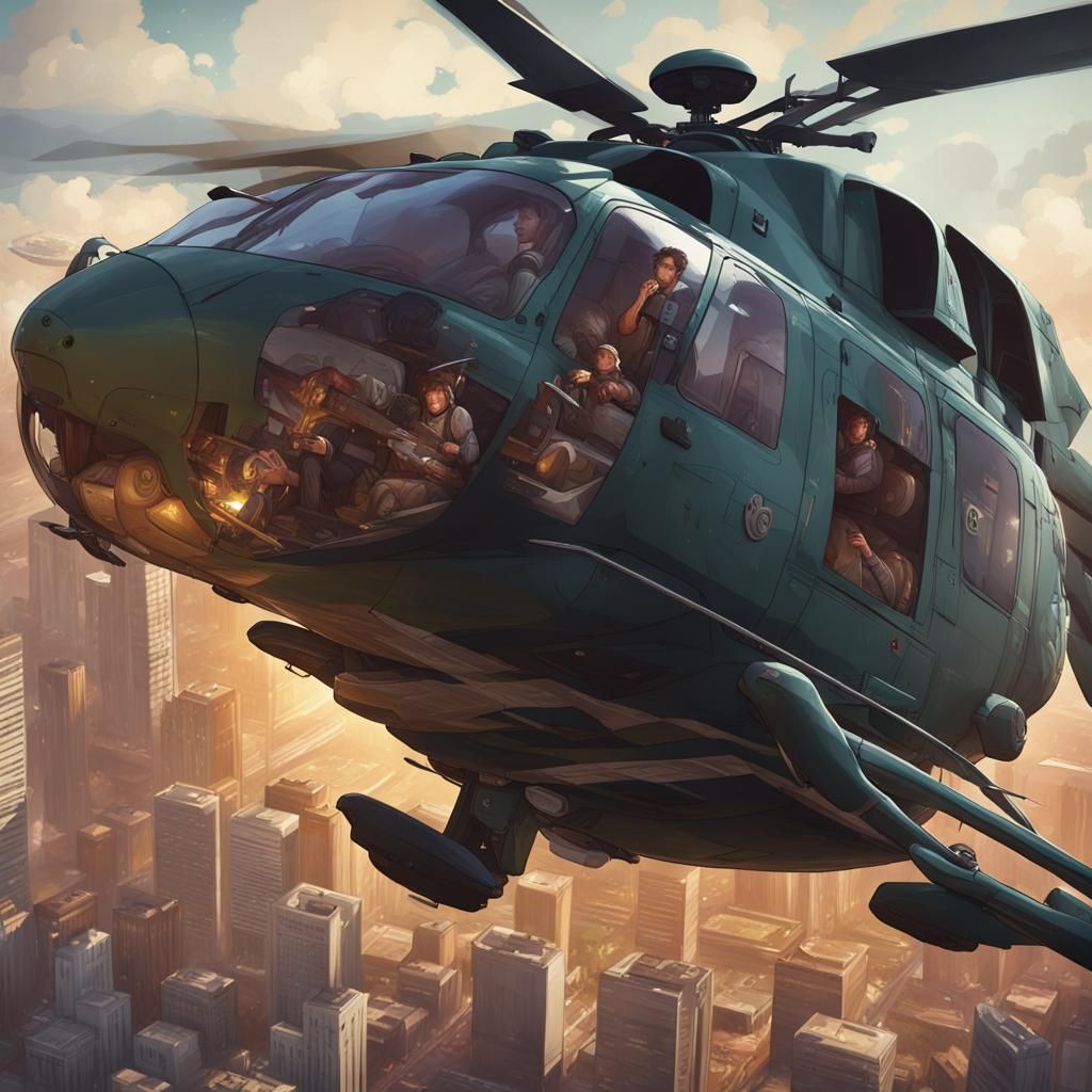 Hyperdetailed Helicopter Portrait in Volumetric Lighting