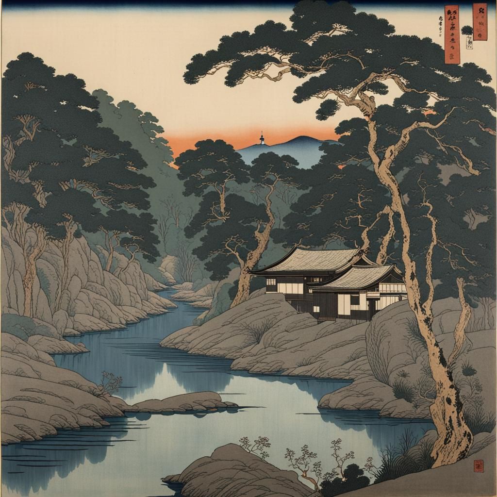 Karst Landscape in Ukiyo-e Style