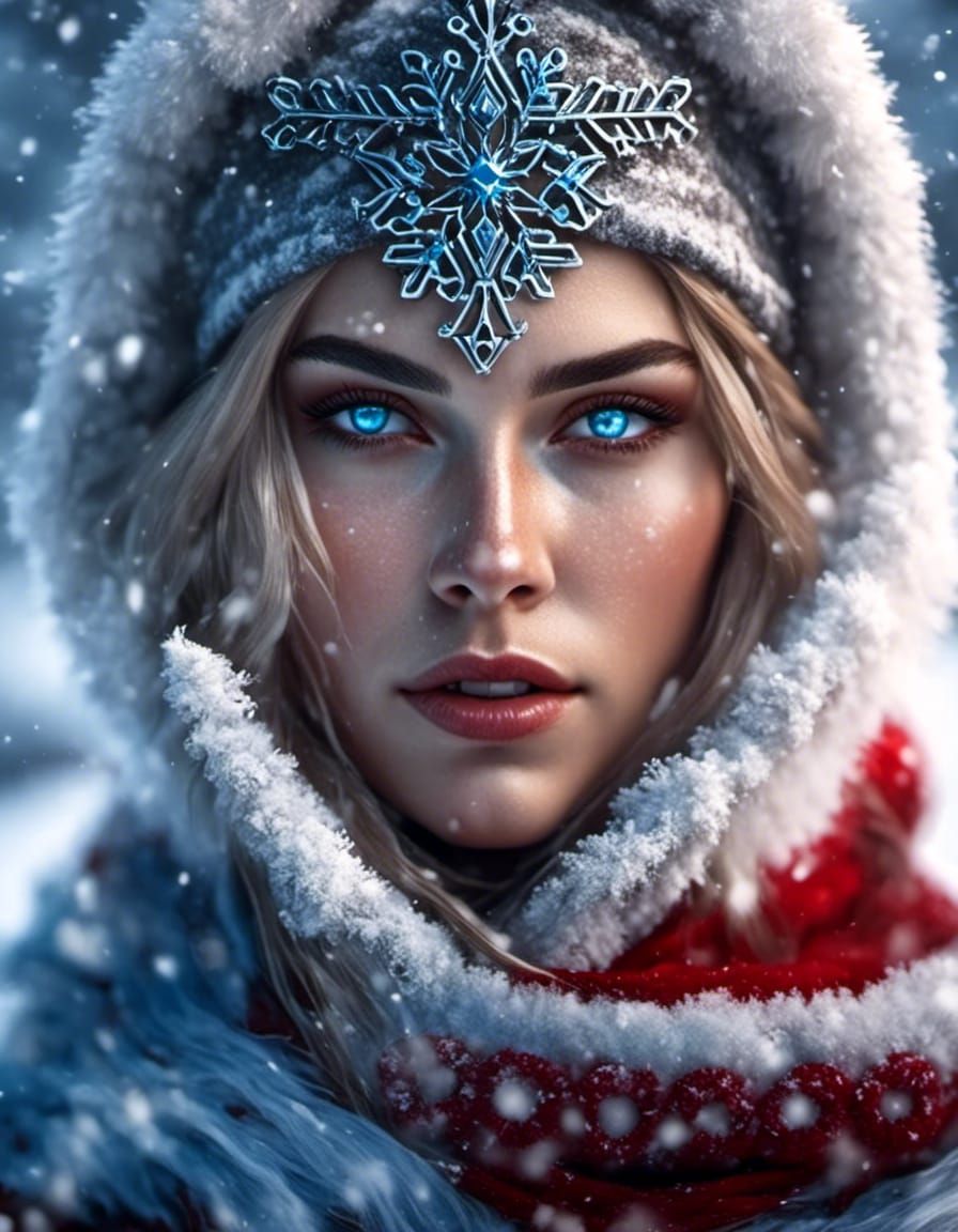 Adorable woman with Ice Blue eyes wrapped up warmly