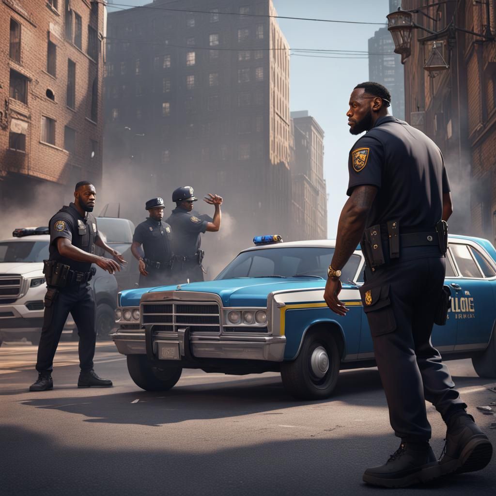 Lebron James and Police Arrest, Detailed Matte Painting
