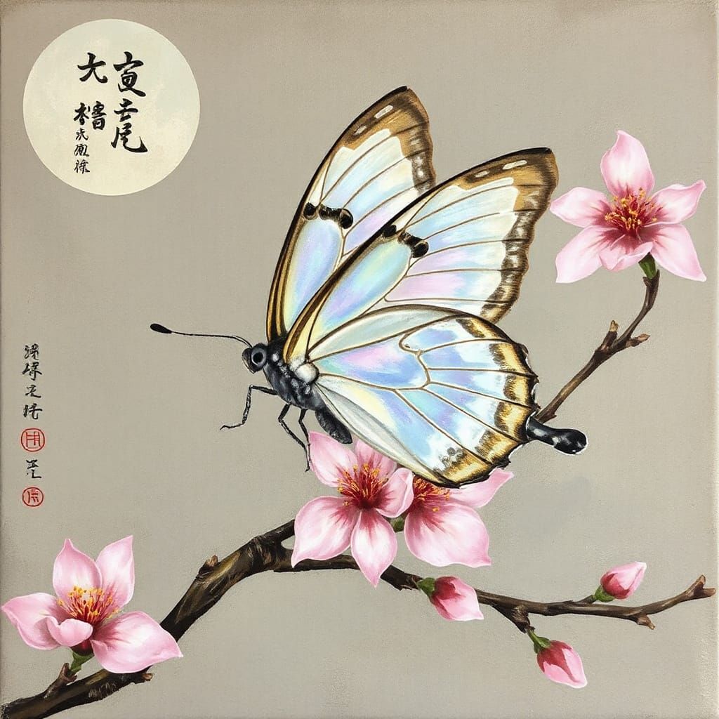 Ukiyo-e Butterfly on Sakura Branch