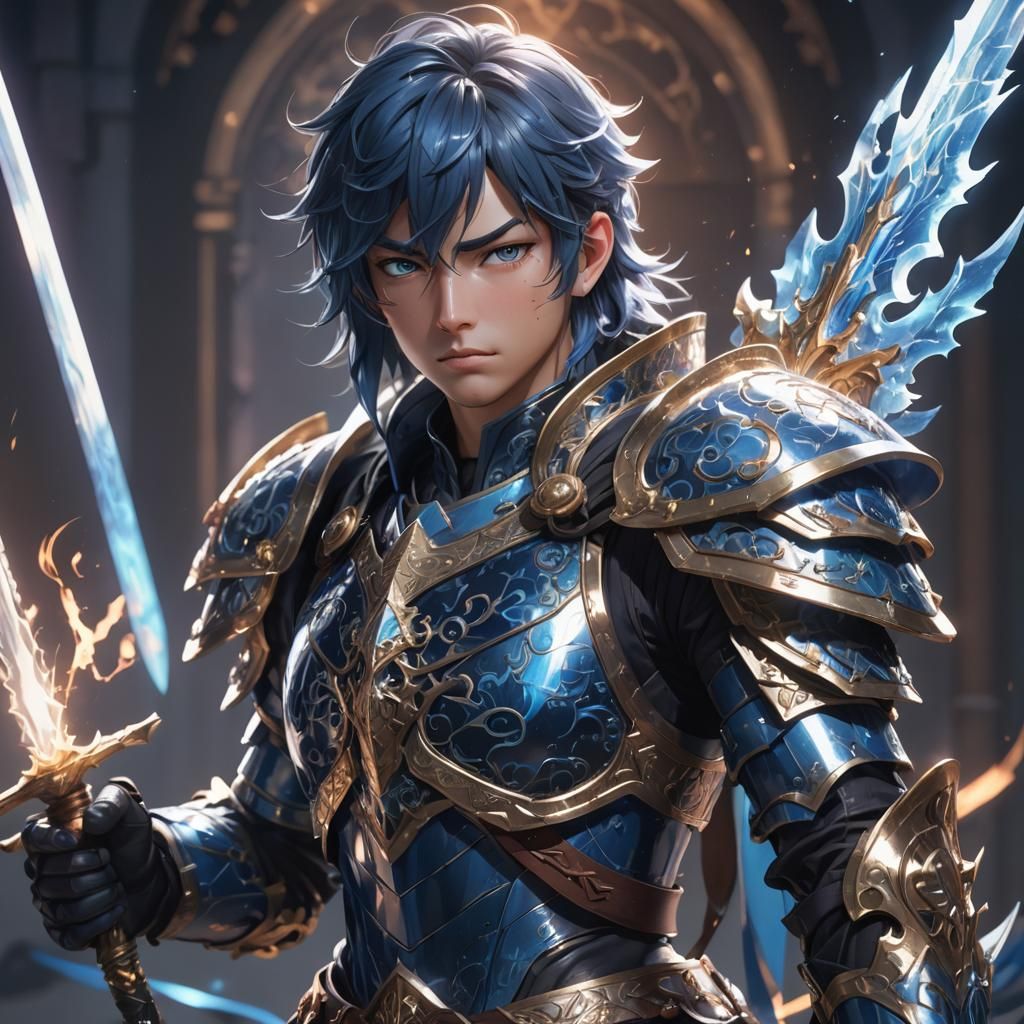Mysterious Warrior with Glowing Sword in Anime 3D Art