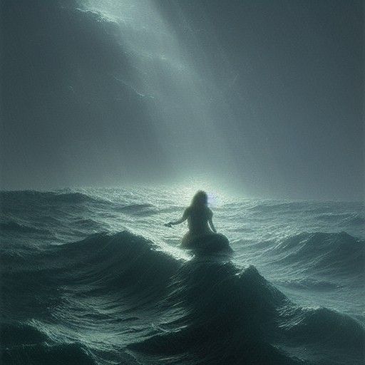 Women in Dark Ocean: Horror Illustration