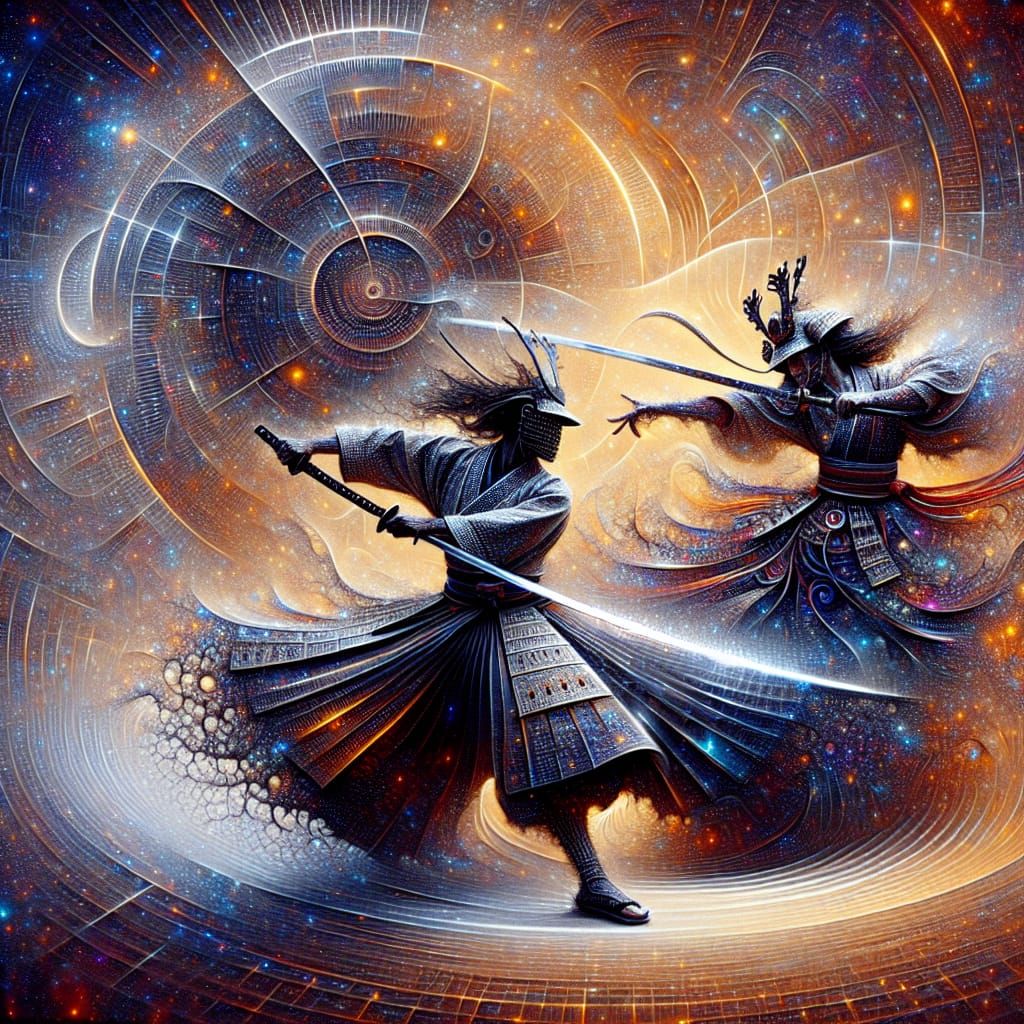 Samurai Battle with Swords in Dreamy 3D Art Style