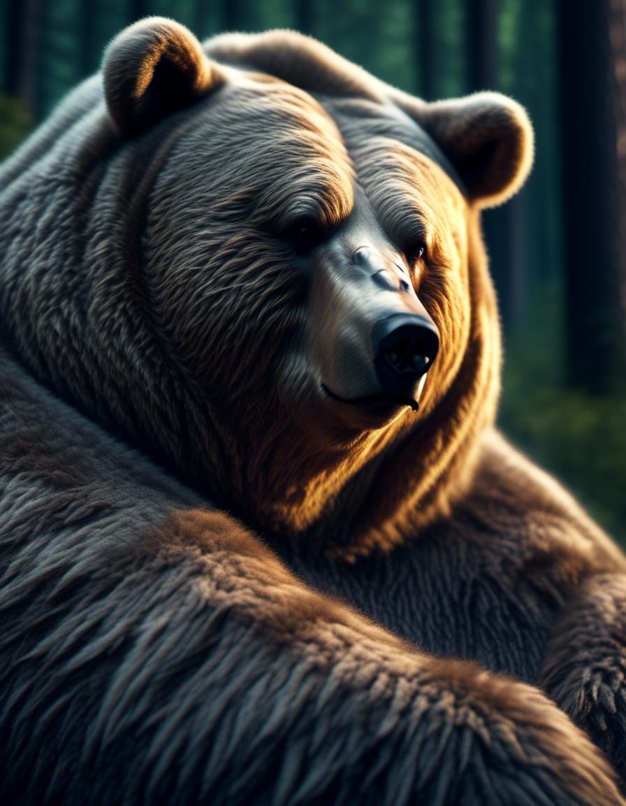 Handsome Bear Portrait in Moonlit Forest, 8k