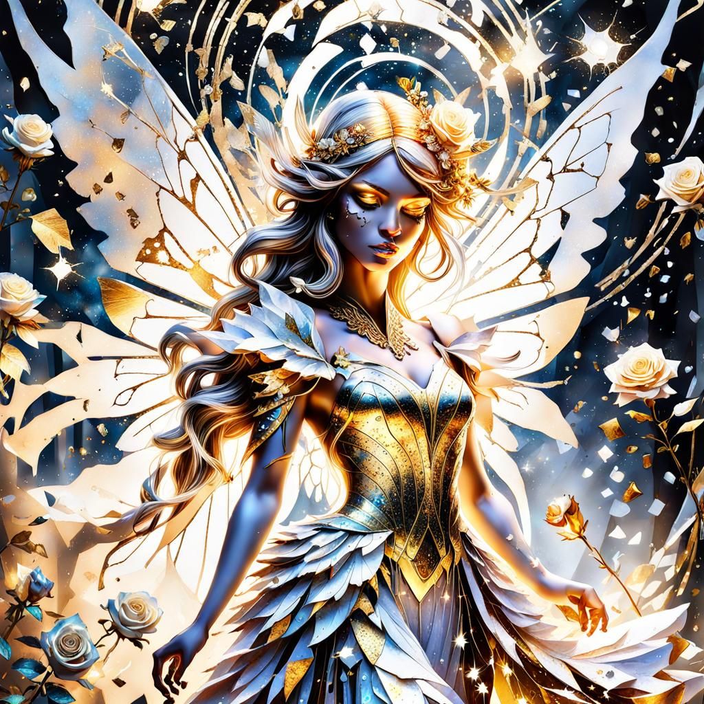 Gorgeous Astral Fairy with Roses in Watercolor Style