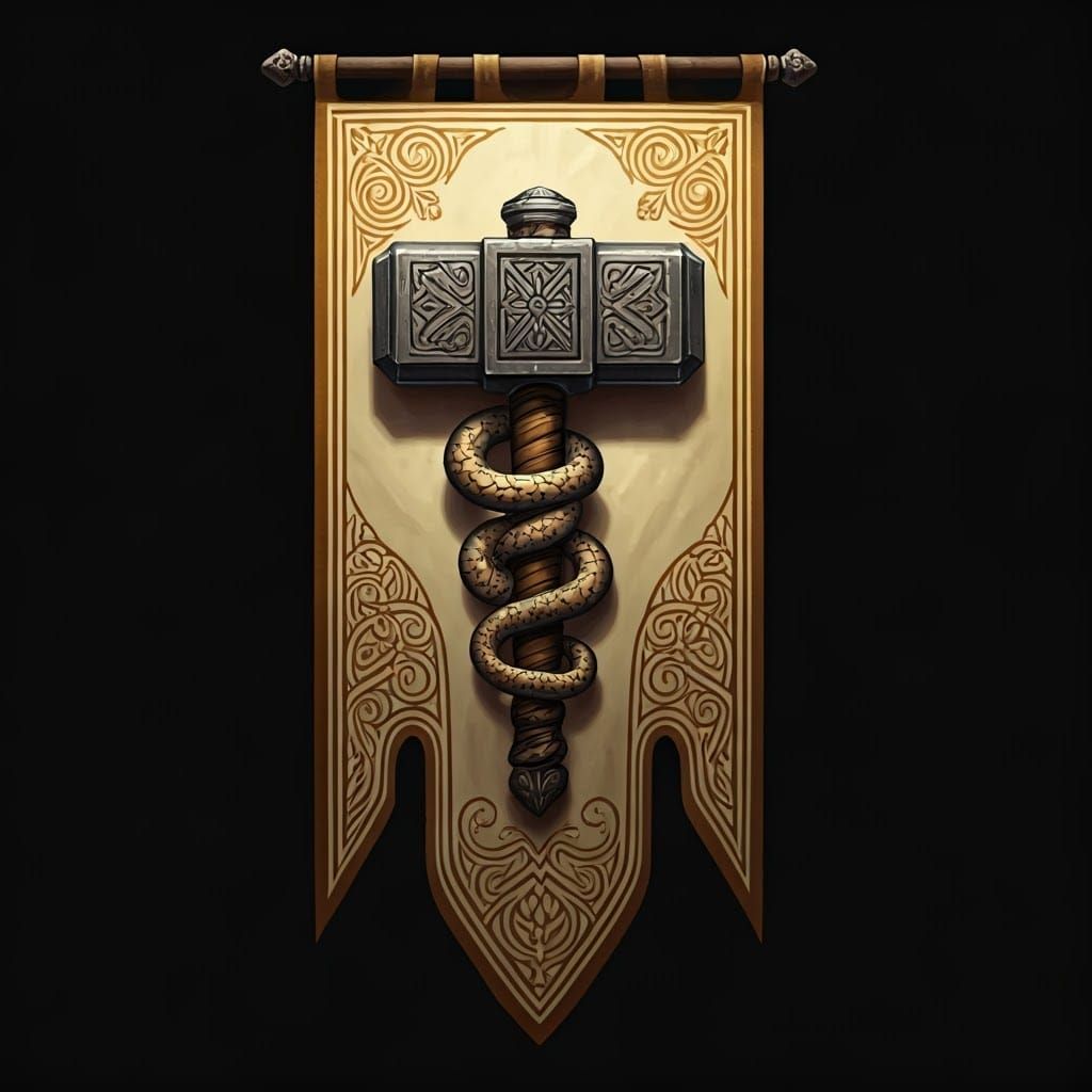 Medieval Snake Warhammer Sigil in Vibrant Colors