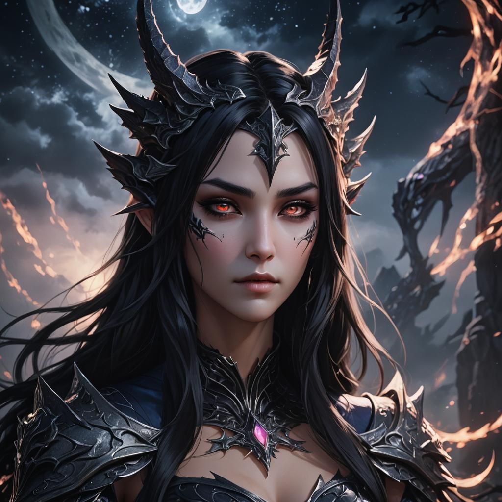 Mystical Nocturnal Portrait in Anime-Inspired Style