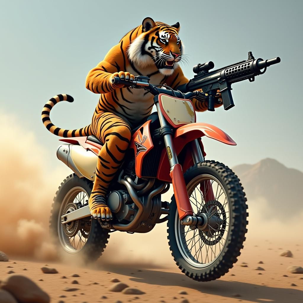 Tiger Rider on Armed Dirt Bike