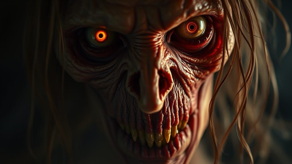 Hyperrealistic Zombie Hag Portrait in Chiaroscuro Lighting