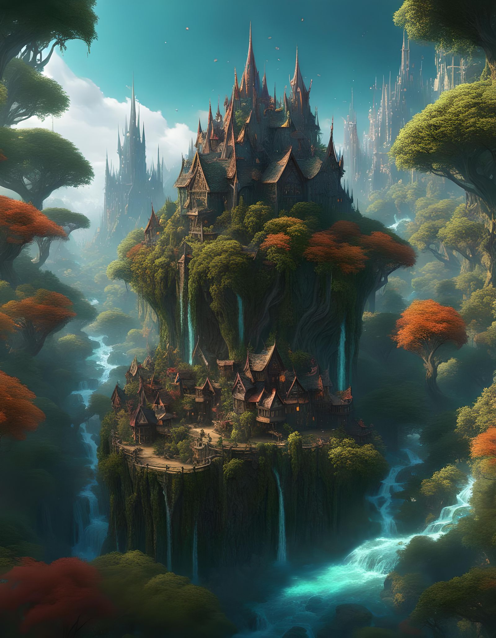 Magical Elven Village Atop a Mountain