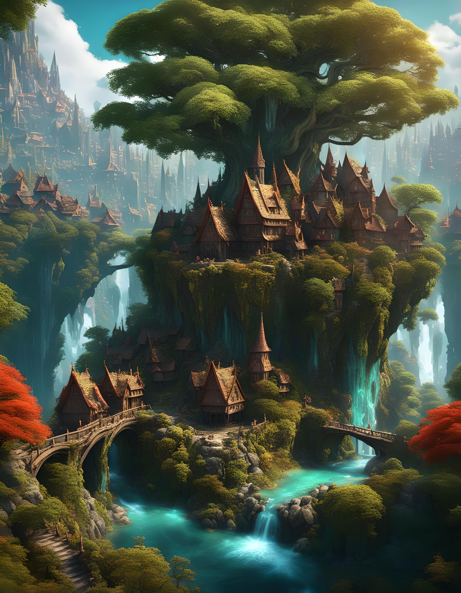 Magical Elven Village Atop Mystical Mountain