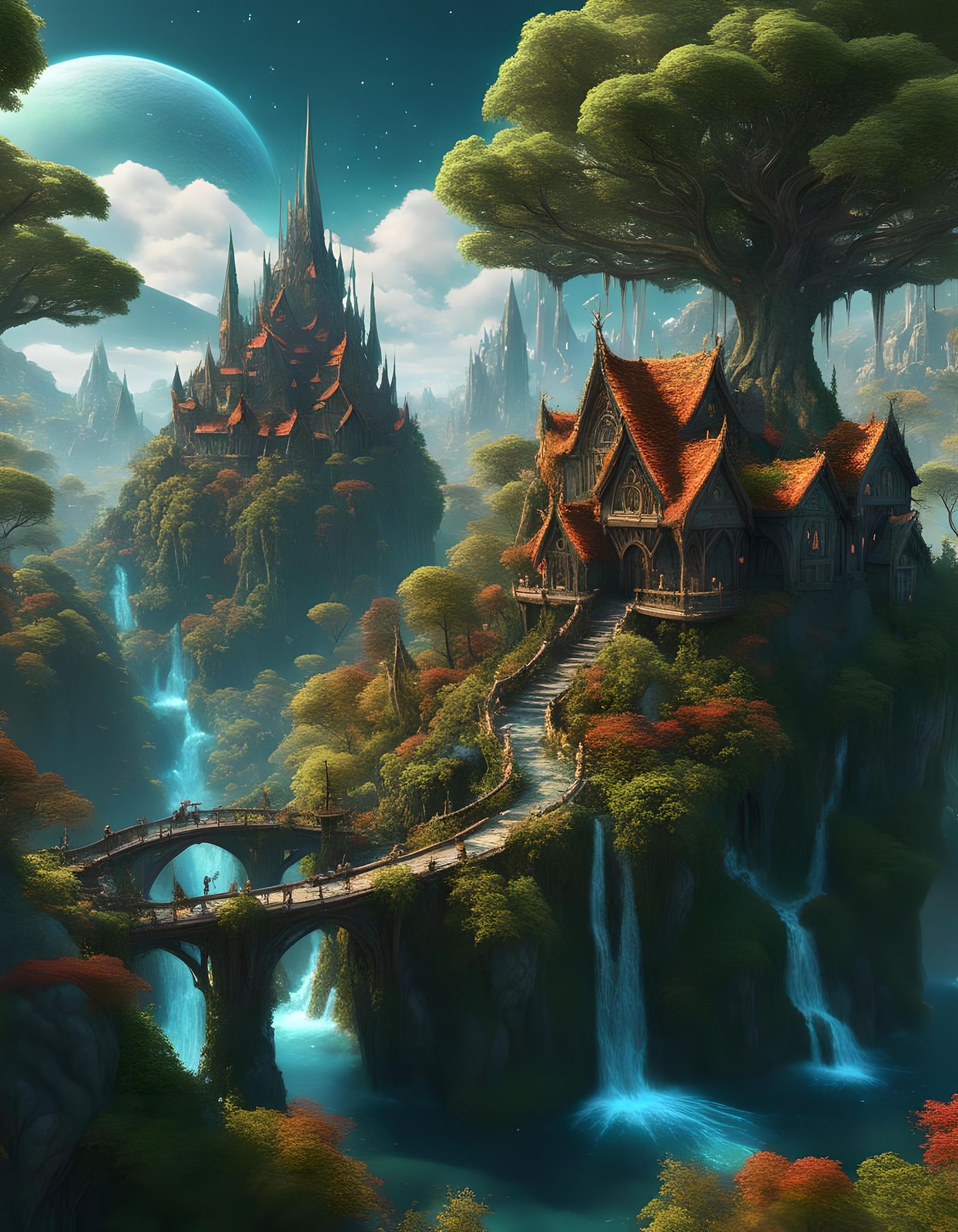 Magical Elven Village Atop Mystical Mountain