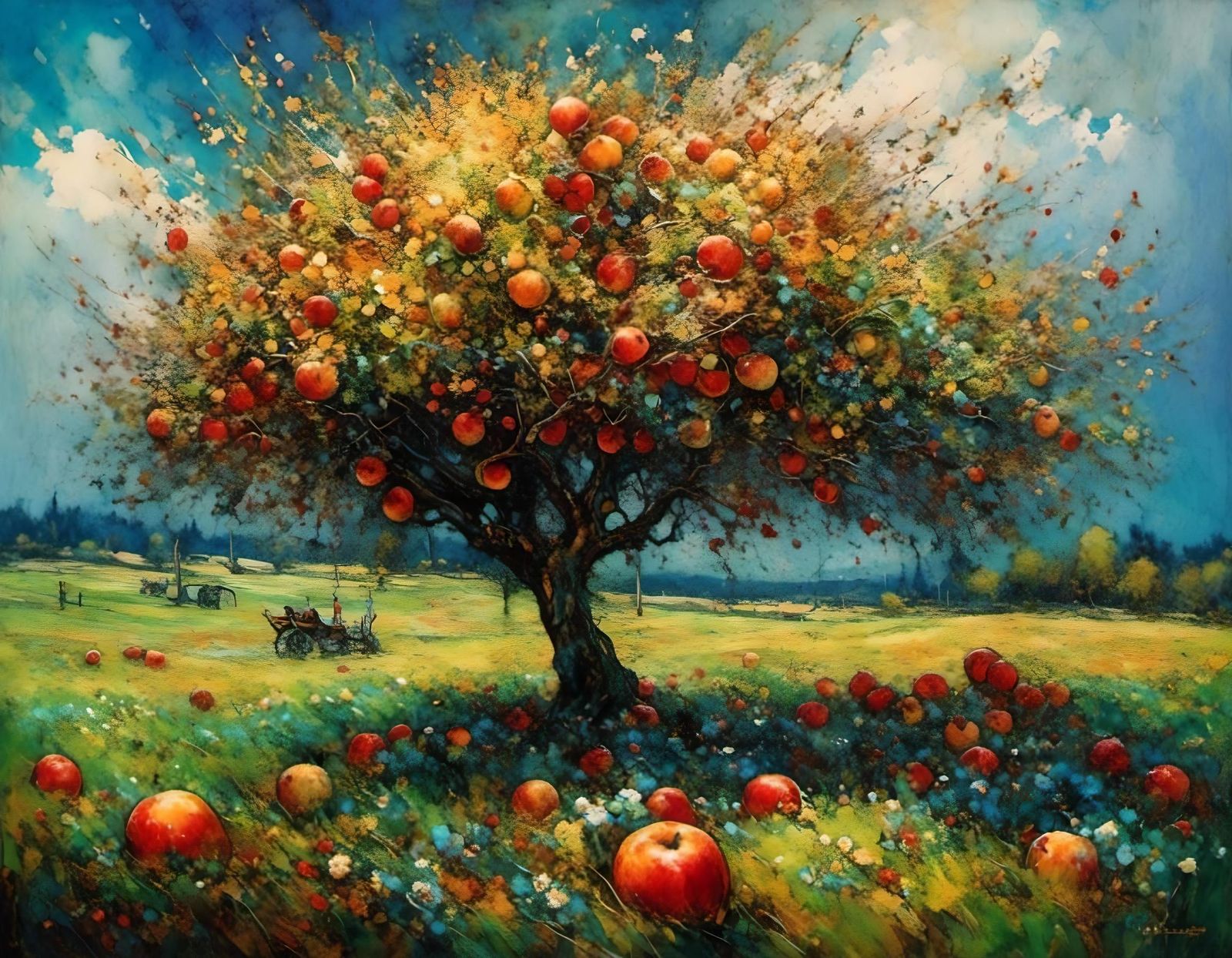Orchard Meadow: Neo-Impressionist Oil Painting