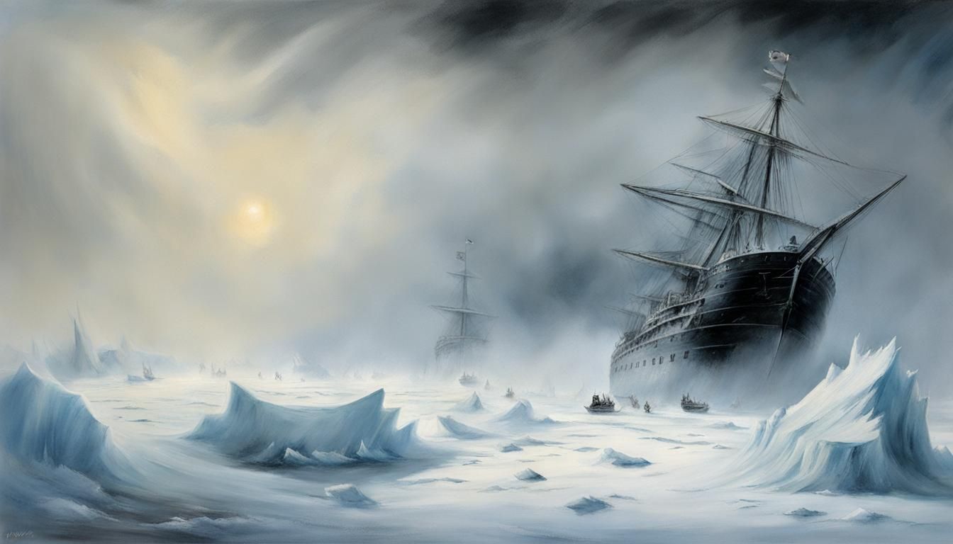 Icy Sea in Scratchboard Style