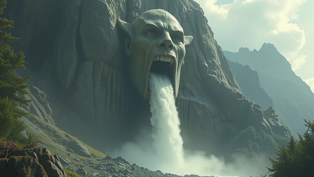 Monumental Stone Head Mountain Carving