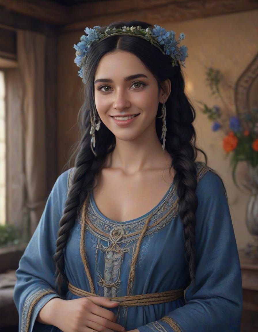 Anglo-Saxon Druidess Pregnant with Joy in a Fantastical Sett...