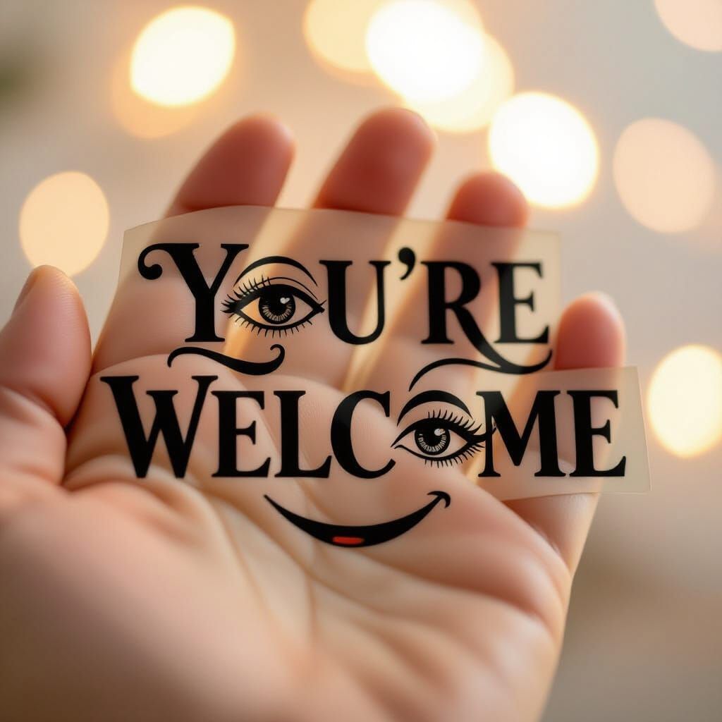 Photorealistic Hand Portrait With "You're Welcome" Text