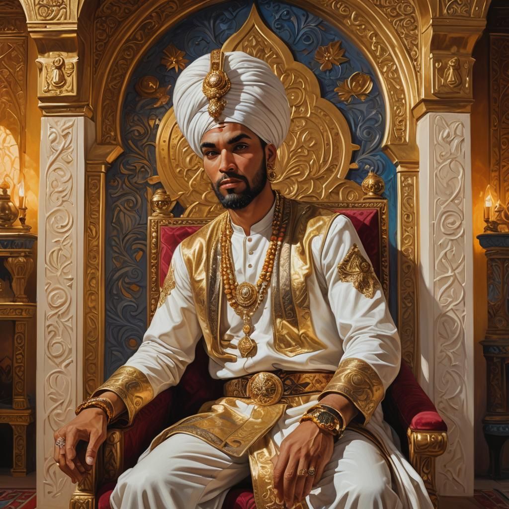 Sinbad on a Throne in Desert Palace Oil Painting