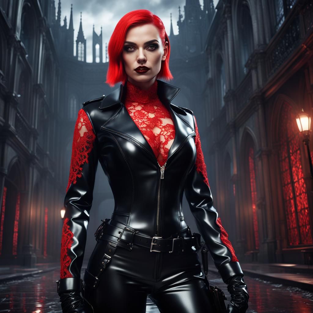 Gothic Policewoman in Red Latex: Fantasy Portrait
