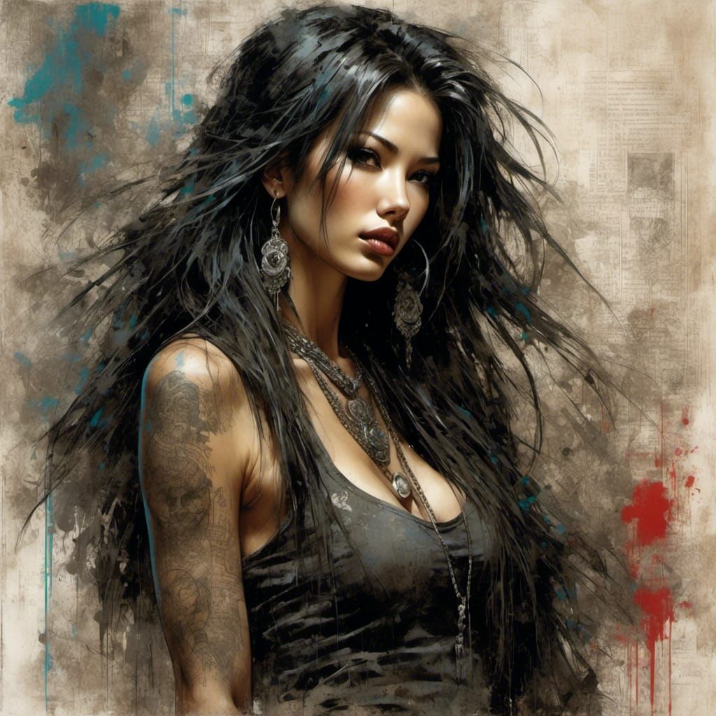 Dramatic Long-Haired Dog in Grunge Poster Style