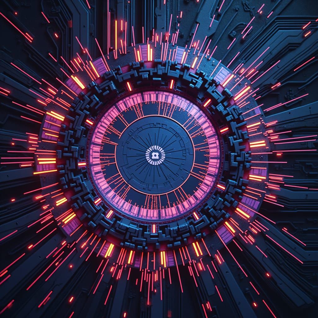 Cyberpunk NFT Artwork with Neon Circuitry