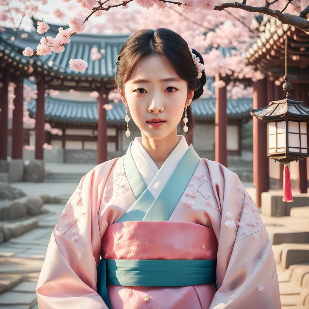 Korean Bride in Hanbok: Soft Pastel Digital Portrait