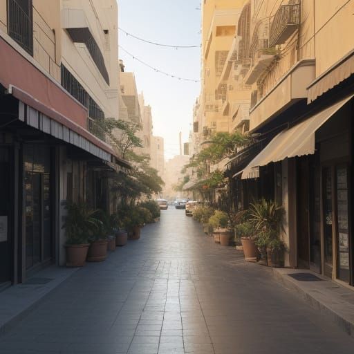 Cinematic Street Scene in Bnei Brak with Golden Hour Glow