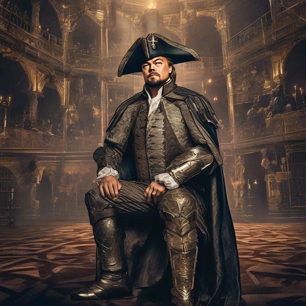 Portrait of Leonardo DiCaprio as medieval Pirate.  Intricate...