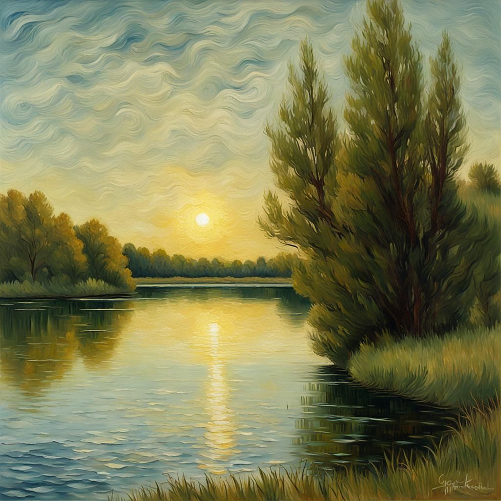 Van Gogh Style Lake Painting with Natural Light