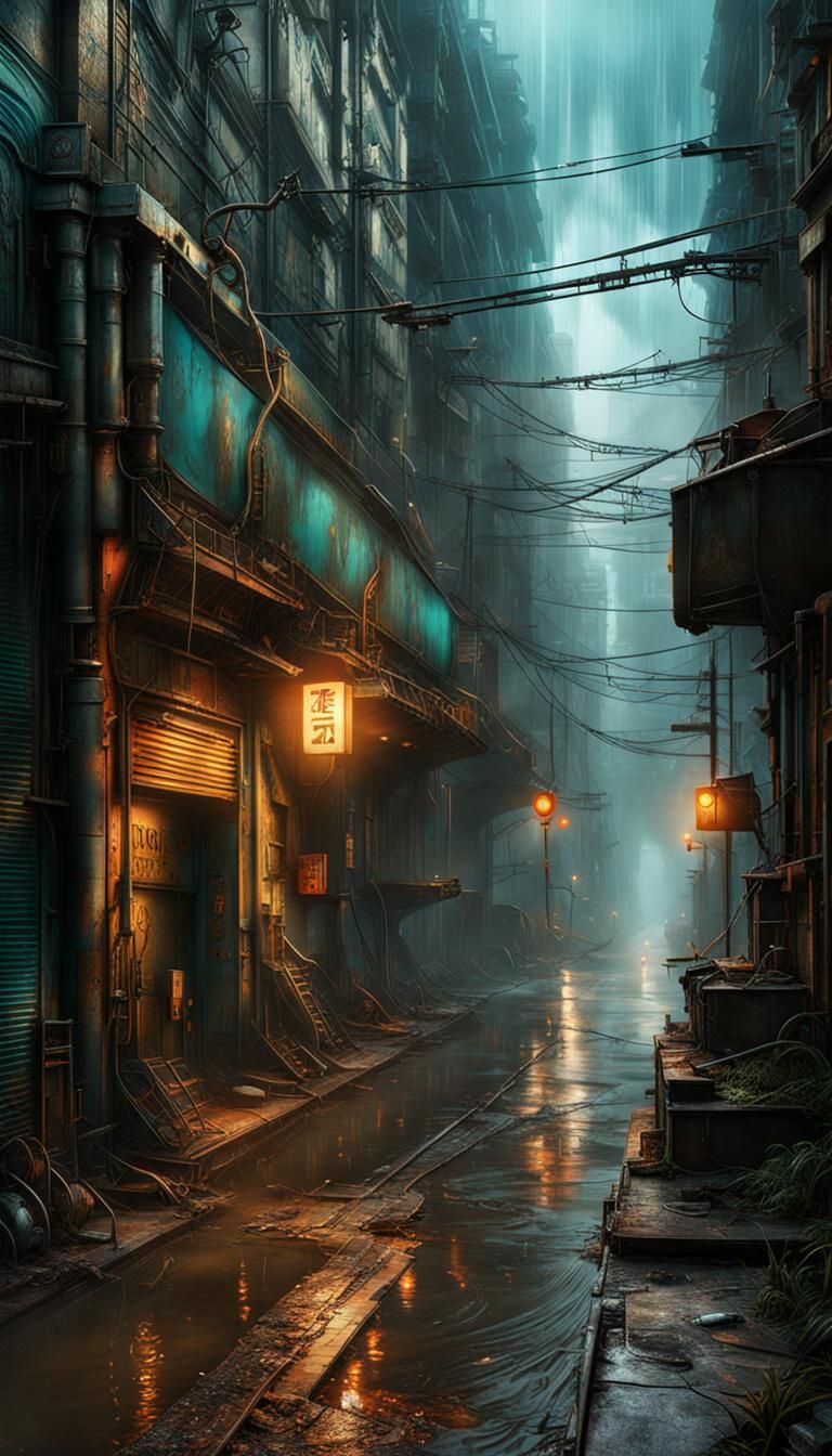 Post-Apocalyptic Street Scene in Surrealist Style