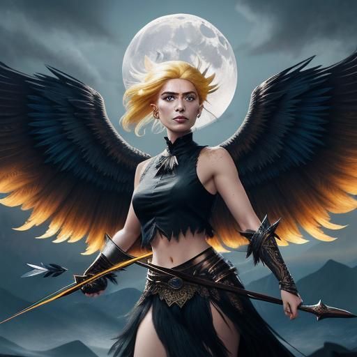 Harpy with Phoenix Wings and Fire Magic