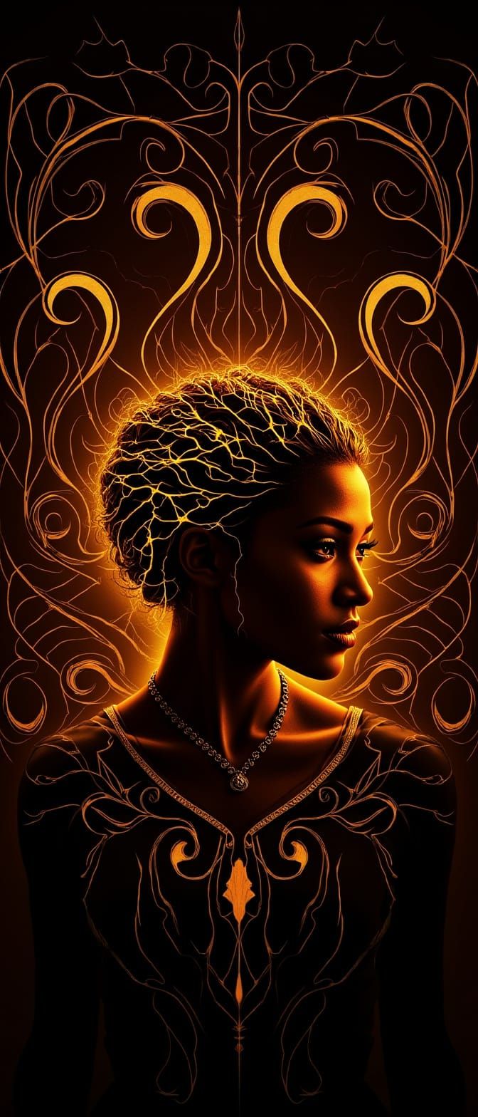 Metallic Filigree Woman in Art Nouveau Style