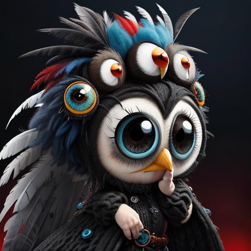 Gothic-Punk Baby Owl with Googly Eyes