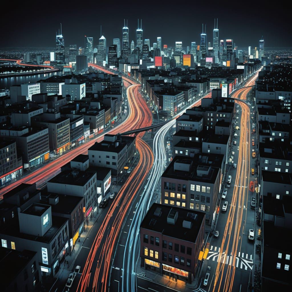 Surreal Cityscapes in Neon Abstraction