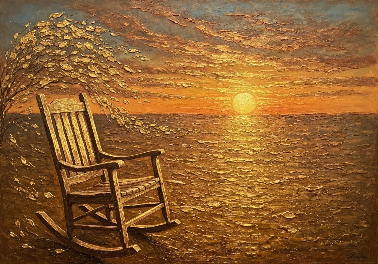 Golden Landscape with Rocking Chair in Encaustic Technique
