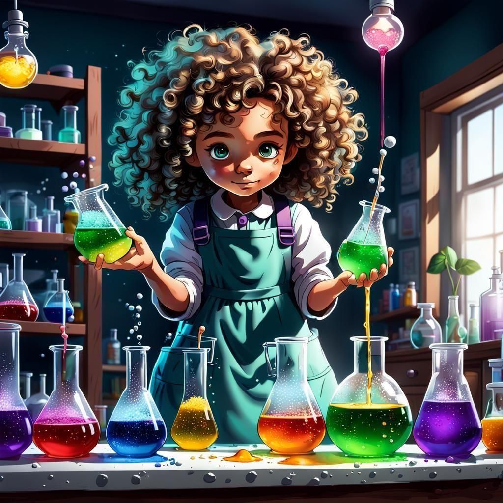 Adorable Girl's Science Experiment in Vivid Color