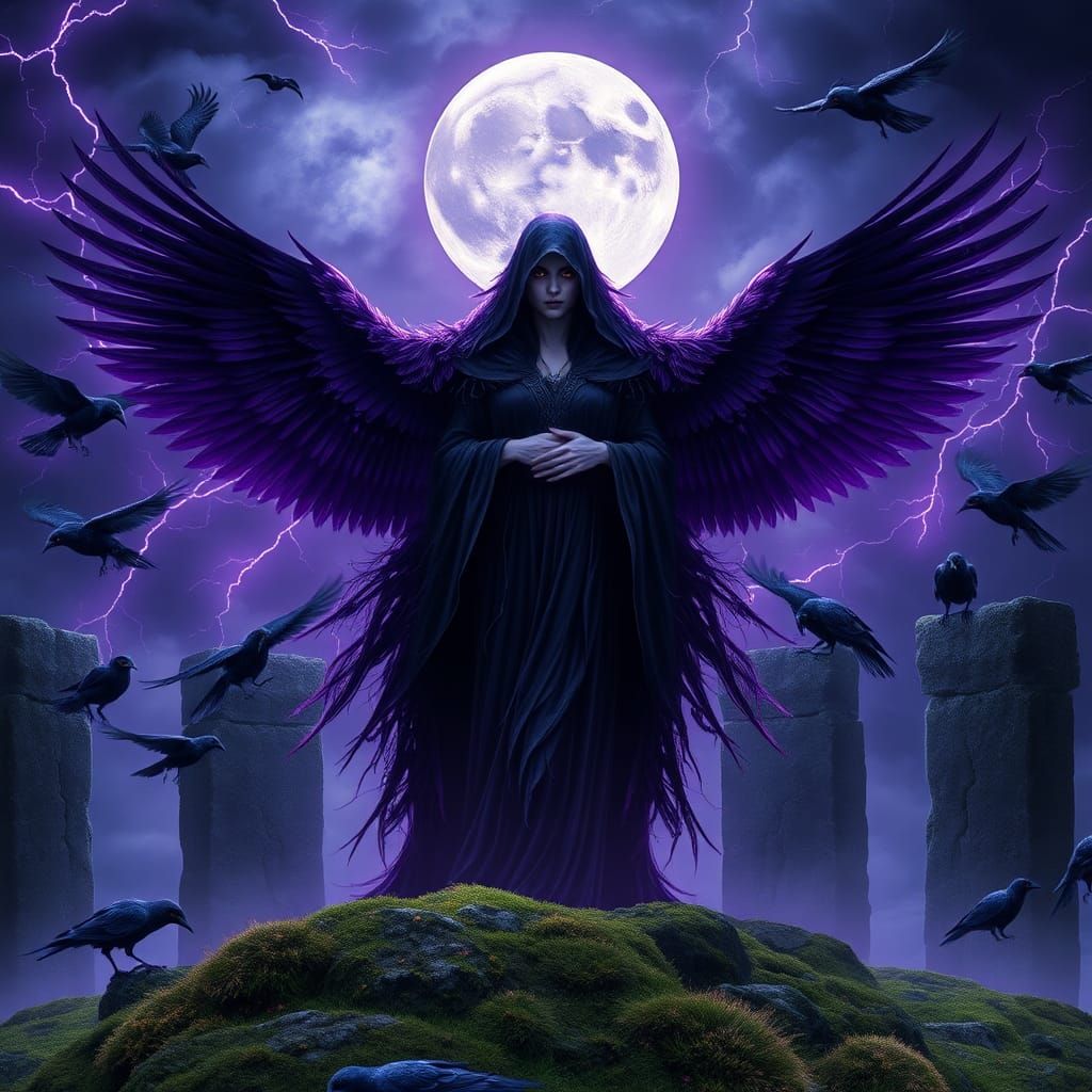 Morrigan: Celtic Goddess of Ravens in Indigo Sky