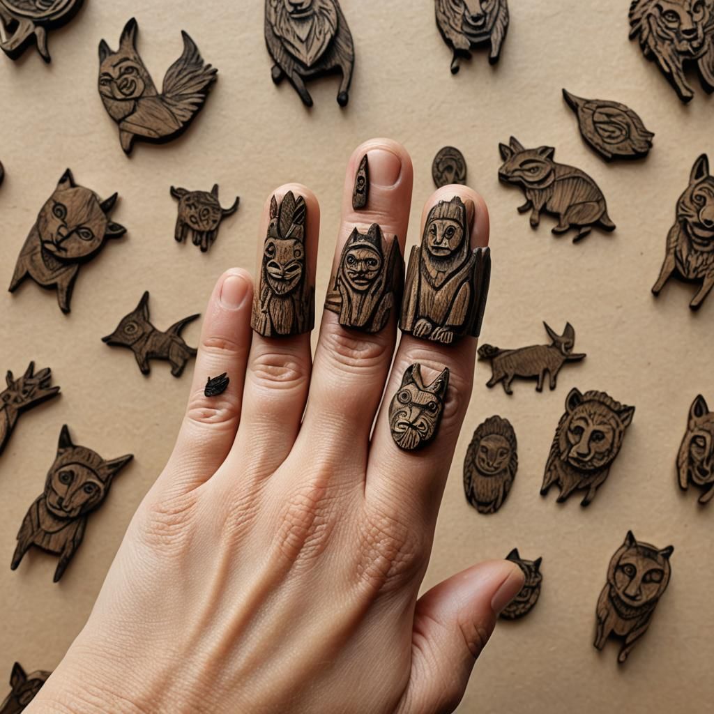 Miniature Wood Animal Totem Lithograph