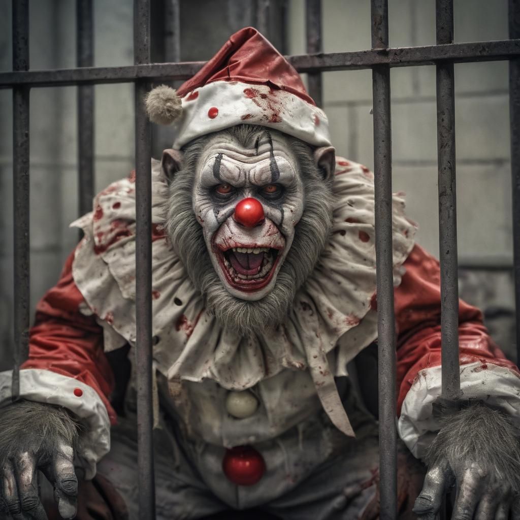 Realistic Prison Scene with Bruised Zombie Monkey Monster